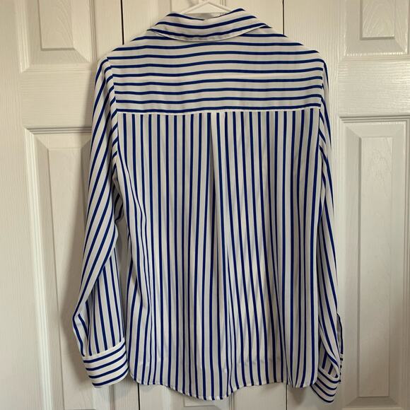 Express portofino blue and white striped button front gauzy blouse small - Picture 5 of 8